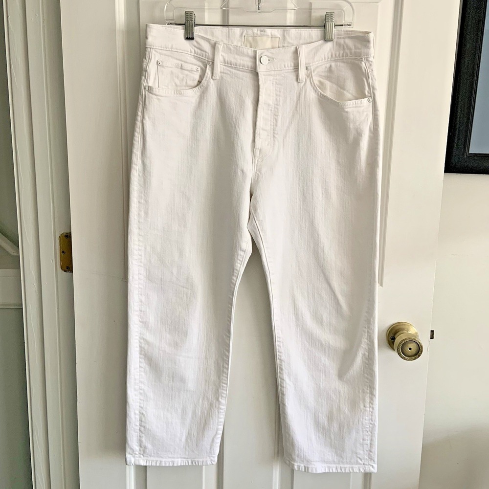 MOTHER Superior Button Fly Jeans Denim Women sz 31 White DITCHER Crop